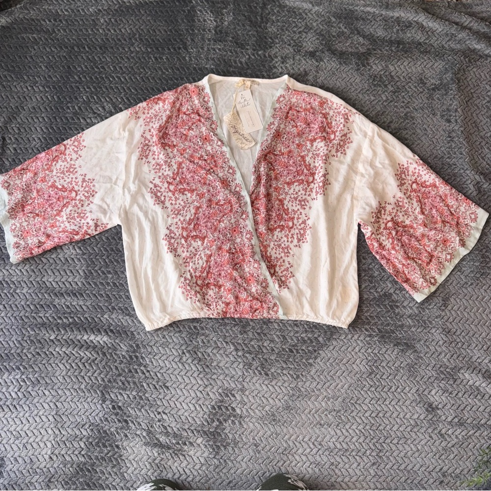 Mystree Red and Cream Floral Drape Front Blouse